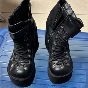 Demonia Black Lace-Up Platform Boots